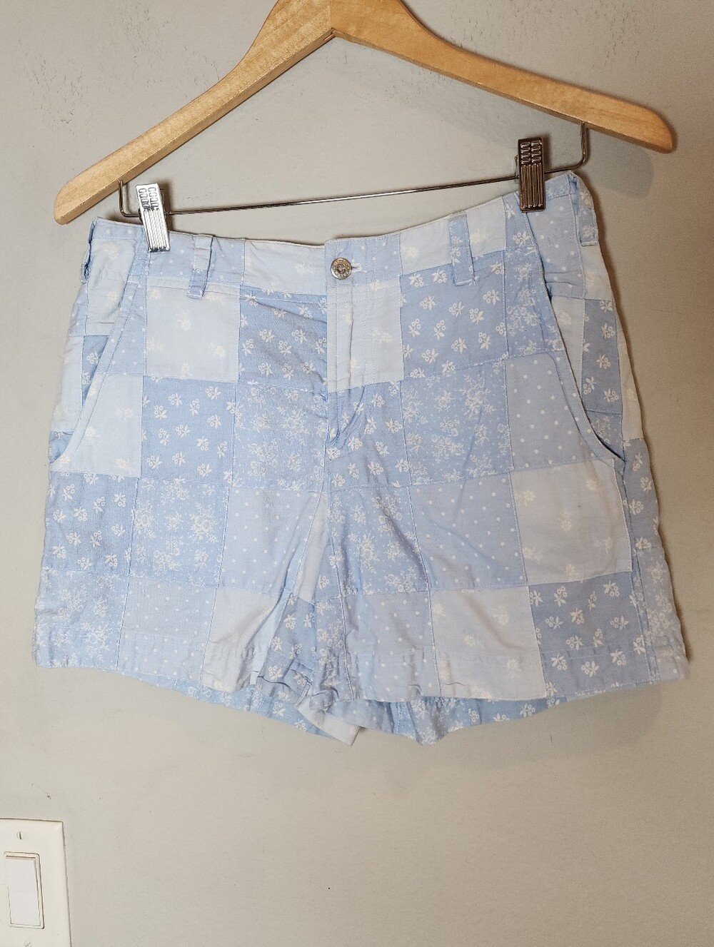 Vintage Ralph Lauren Patchwork Floral Dot Light Blue Shorts 100% Cotton Size 6